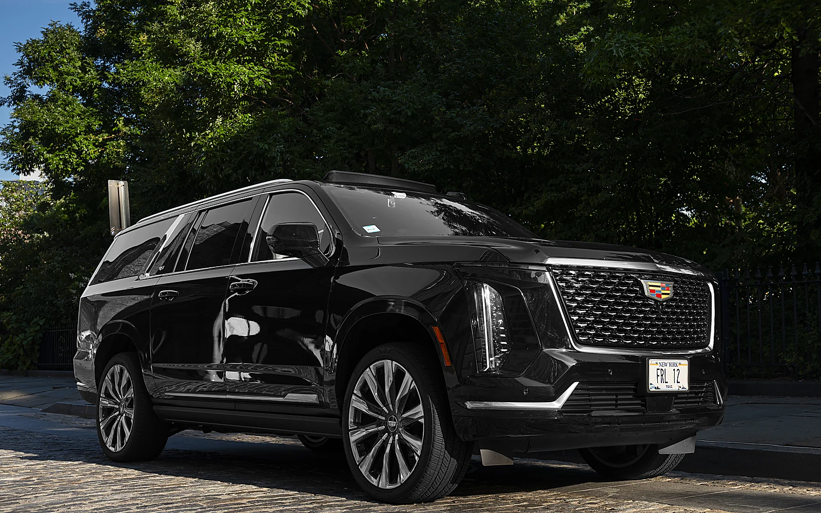 Cadillac Escalade ESV, front three-quarter in the park