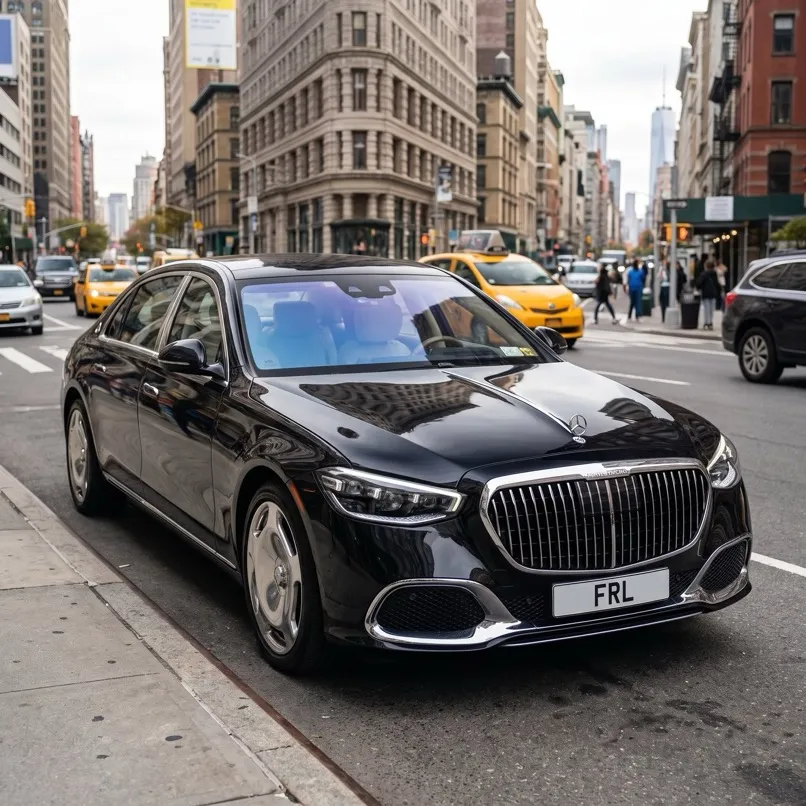 Mercedes-Maybach S 680, front three-quarter view, New York City street