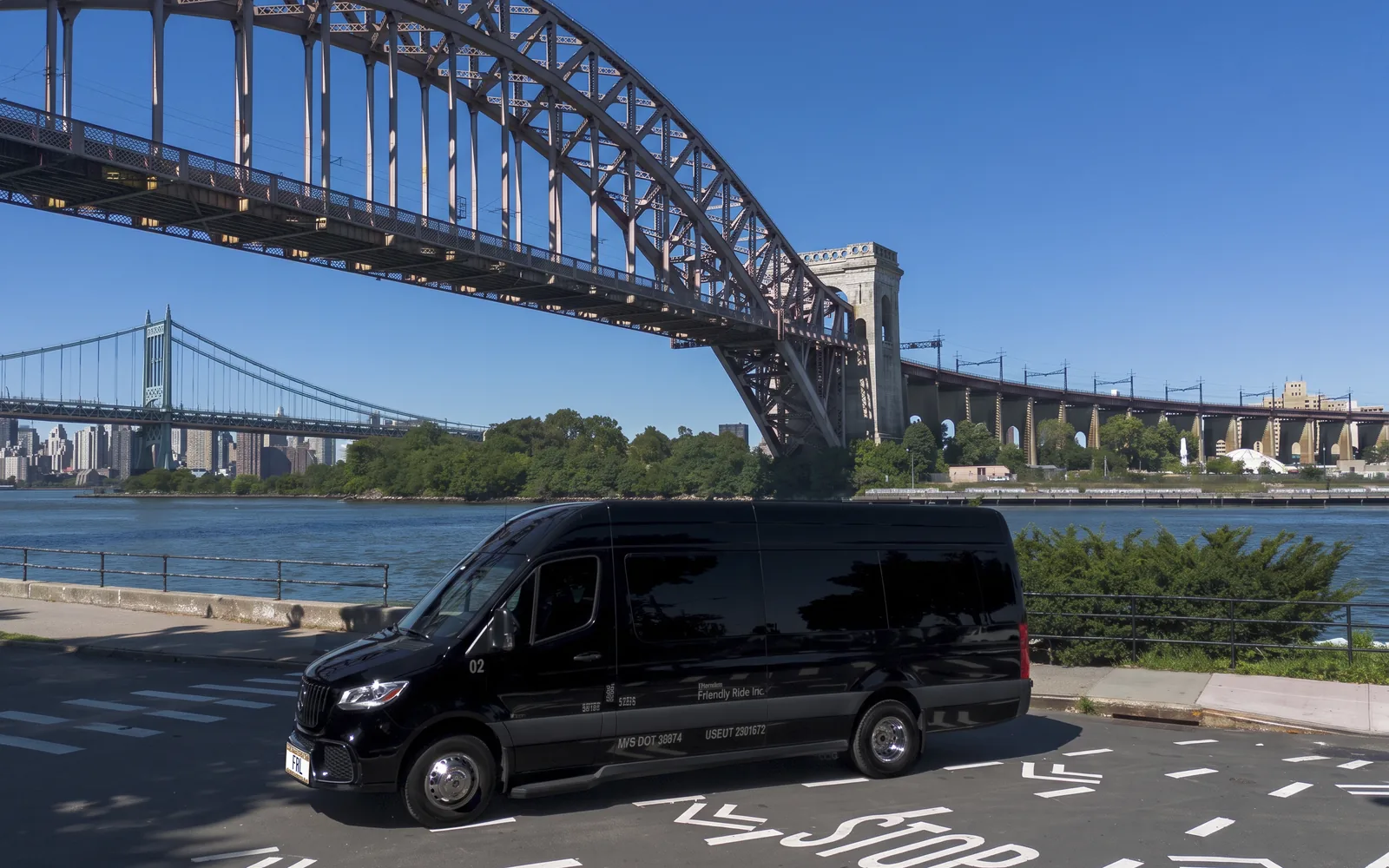 Mercedes-Benz Sprinter Limo, side profile at the waterfront
