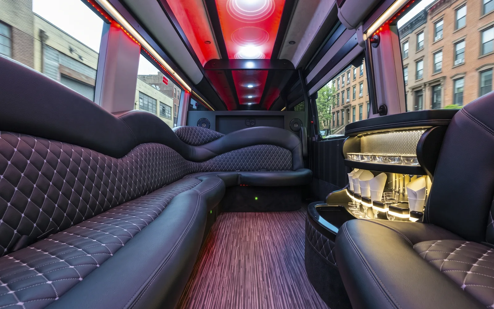 Mercedes-Benz Sprinter Limo interior, red mood lighting