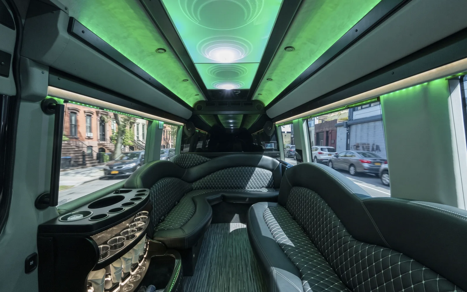 Mercedes-Benz Sprinter Limo interior, green mood lighting