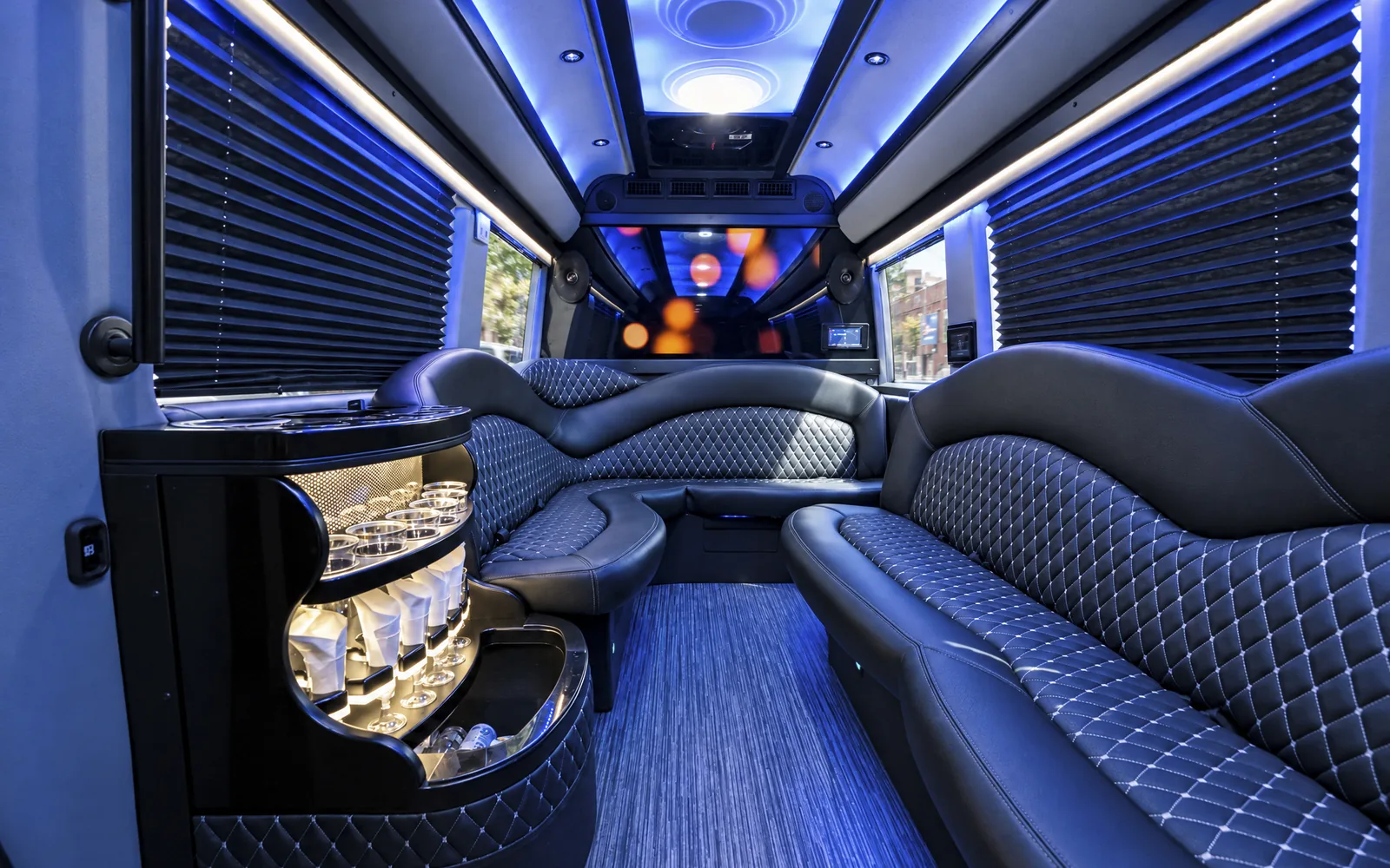 Mercedes-Benz Sprinter Limo interior, blue mood lighting